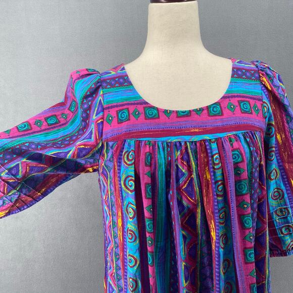 Vtg 80s 90s Two Potato Laguna Beach Artsy Midi Muumuu Dress Womens XS Cotton NOS - Picture 5 of 16